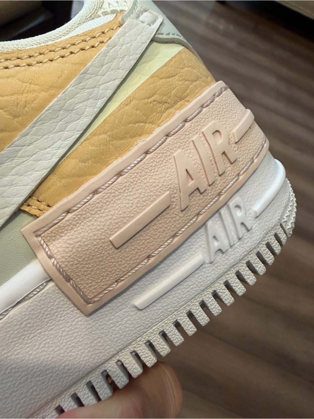 Nike Air Force 1 Shadow Spruce Aura in White, Yellow & Pale Pink, SZ 7